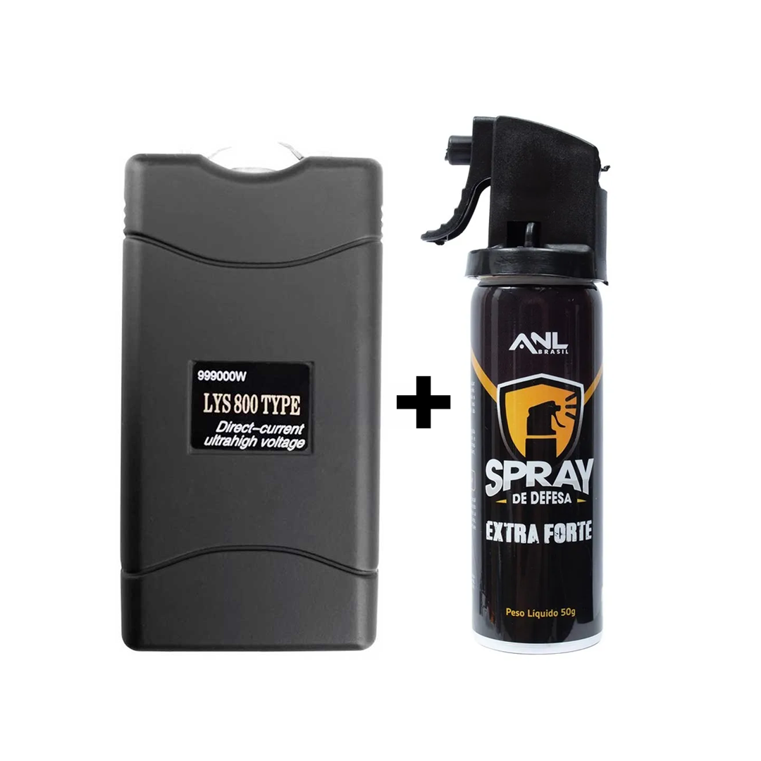 Kit Defesa Pessoal - Aparelho de Choque com Lanterna 3000kv + Spray Para Defesa Pessoal Extra Forte